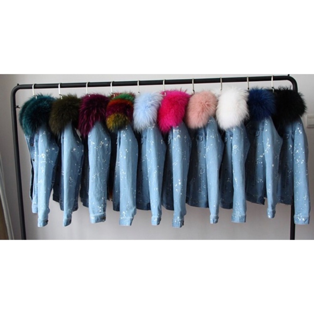 𝅺DISTRESSED Denim Fur Bomber Jacket